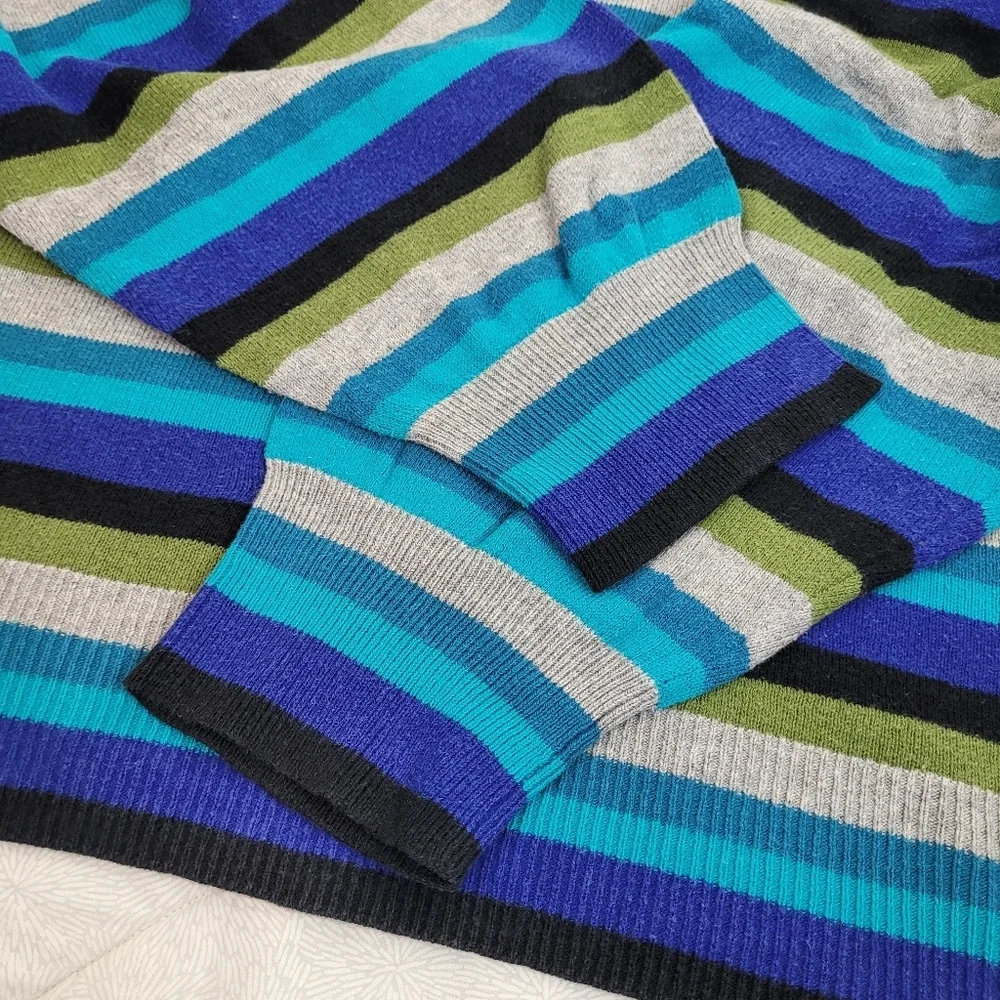 Studio Works Blue Olive Gray Striped V-Neck Light Sweater Nautical Preppy 2X - Picture 8 of 11